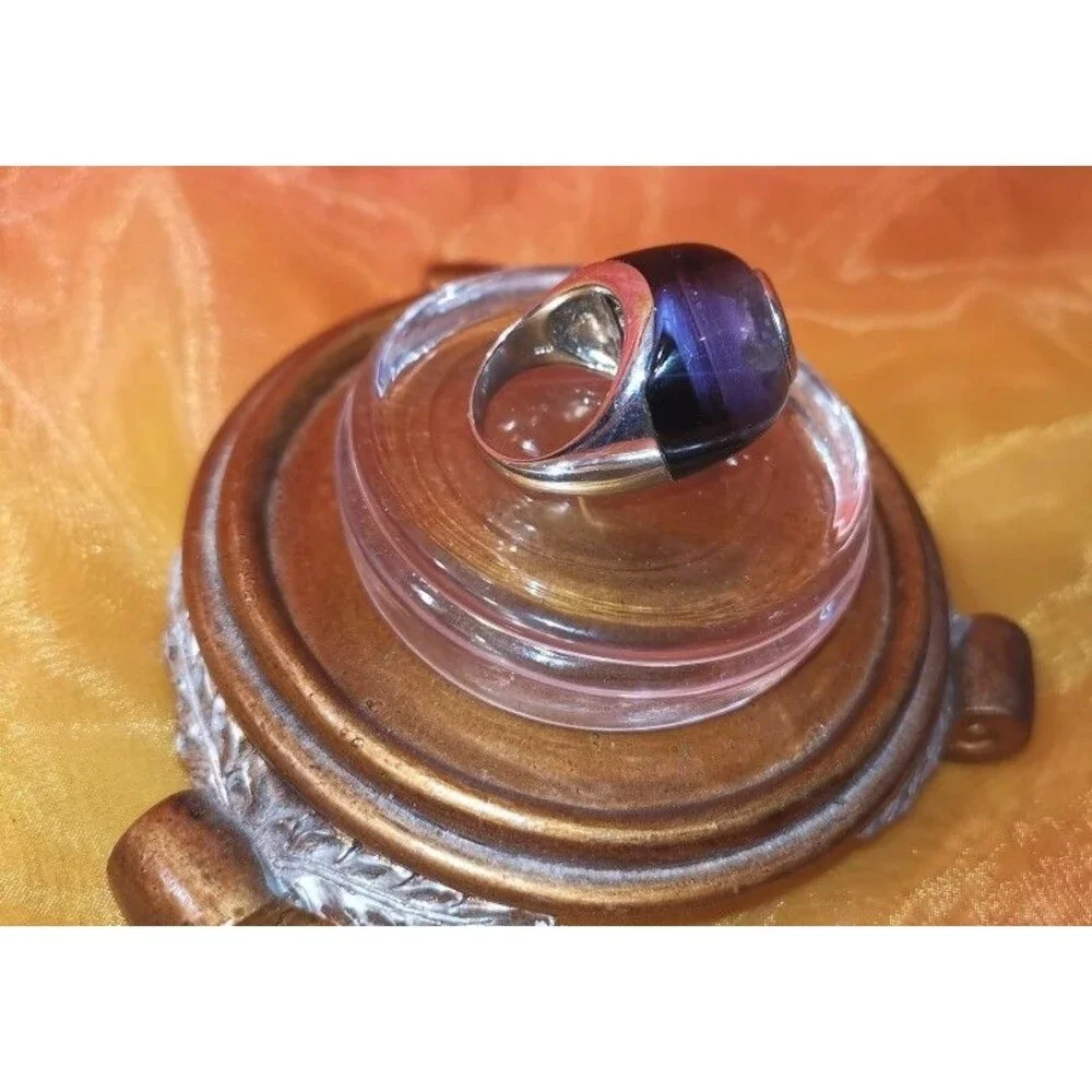 NEW Large Purple Cabochon Ring 23.7 gr. 925 Sterling Silver Size 9 - 9.5 in Box